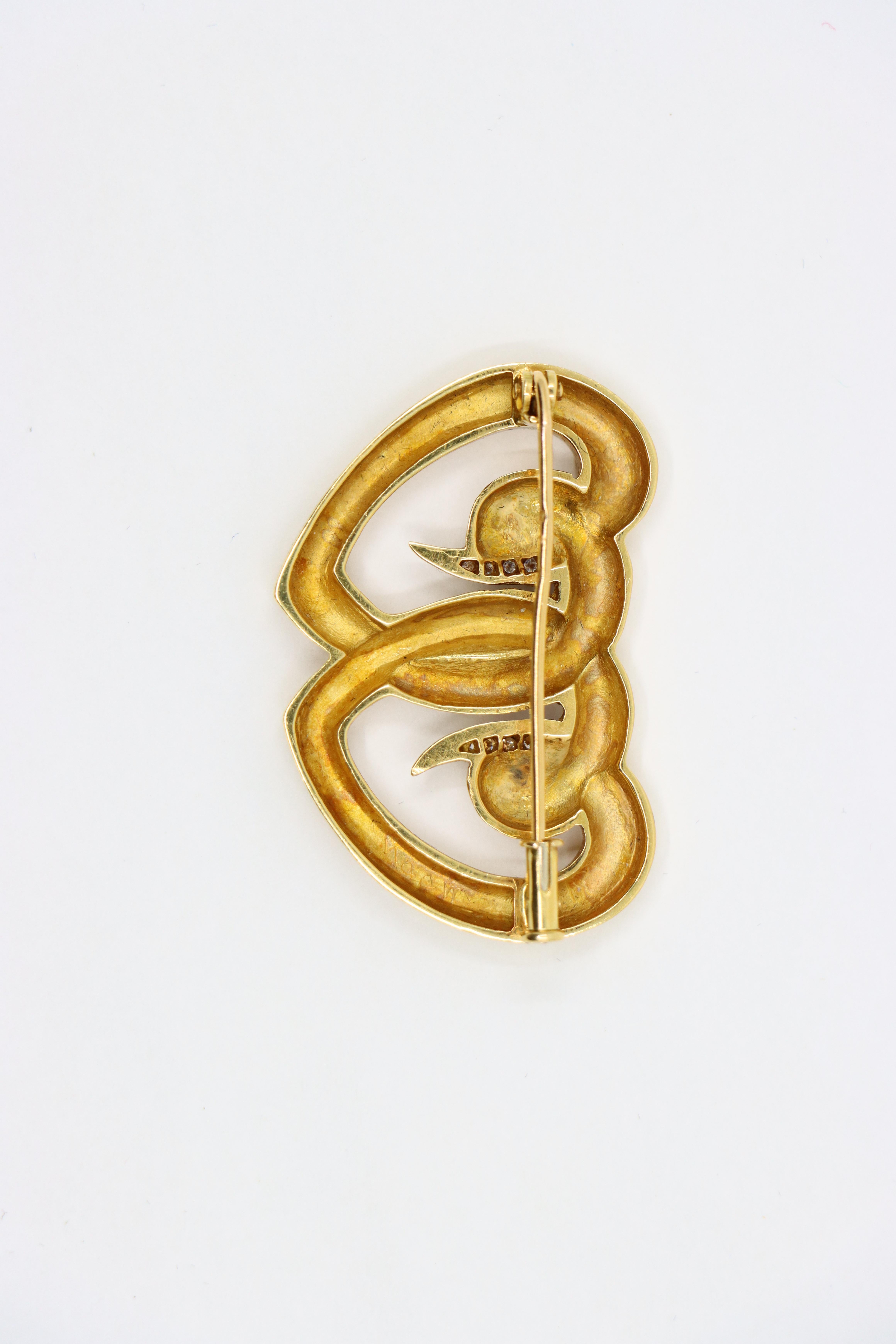 Tiffany & Co. 18K Gold Diamond Paloma Picasso Double Heart Brooch For Sale 7