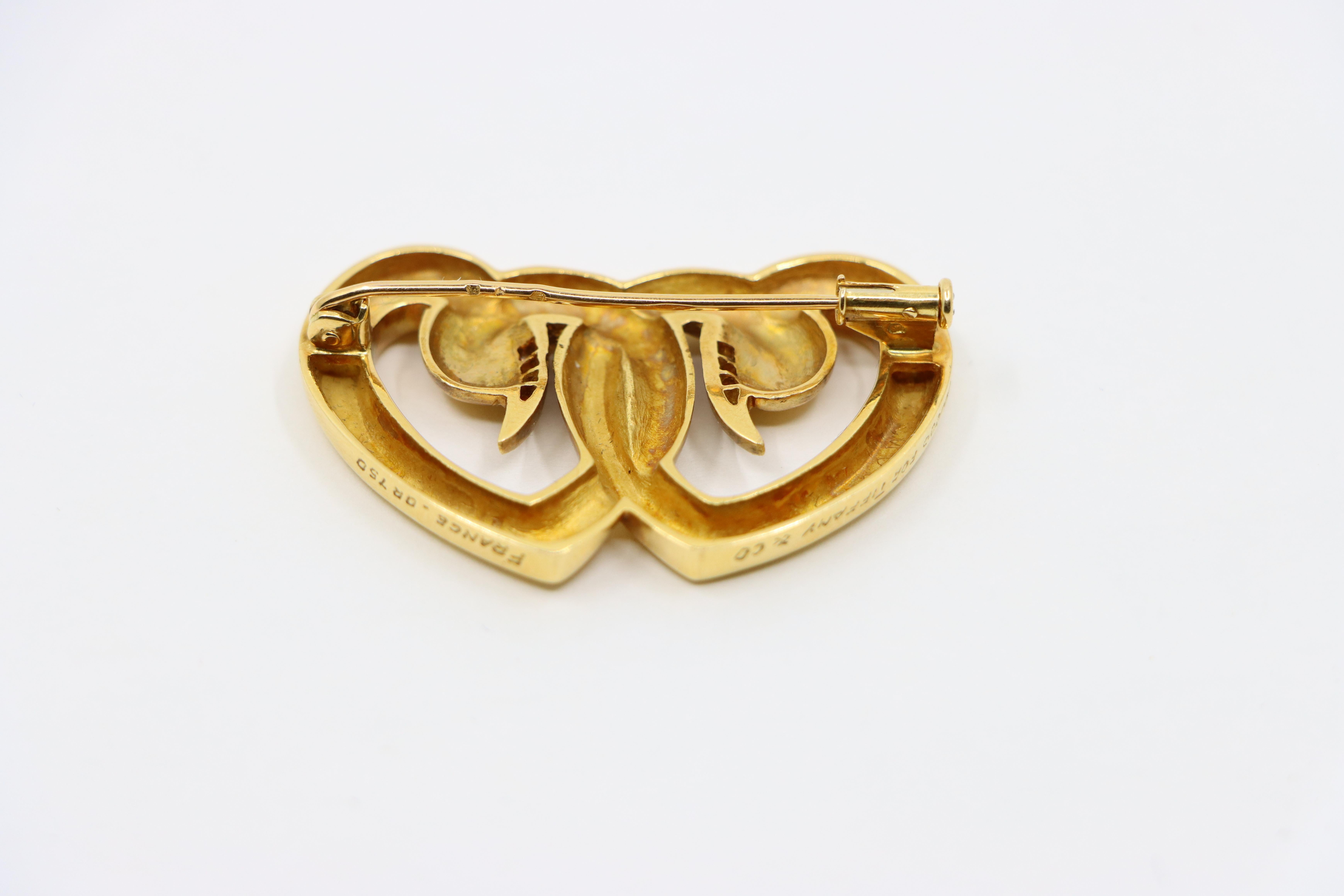 Tiffany & Co. 18K Gold Diamond Paloma Picasso Double Heart Brooch For Sale 8