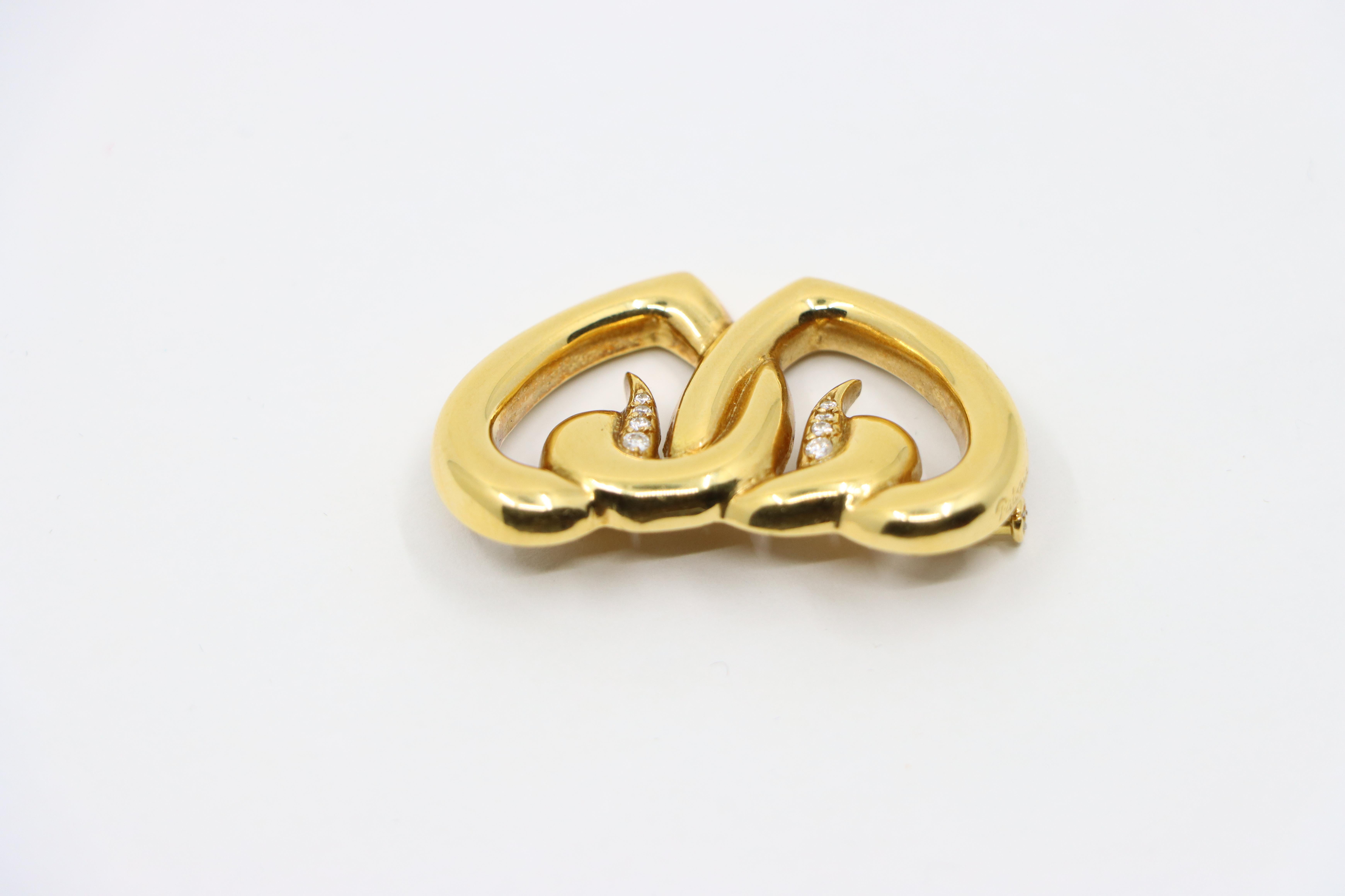 Tiffany & Co. 18K Gold Diamond Paloma Picasso Double Heart Brooch For Sale 2