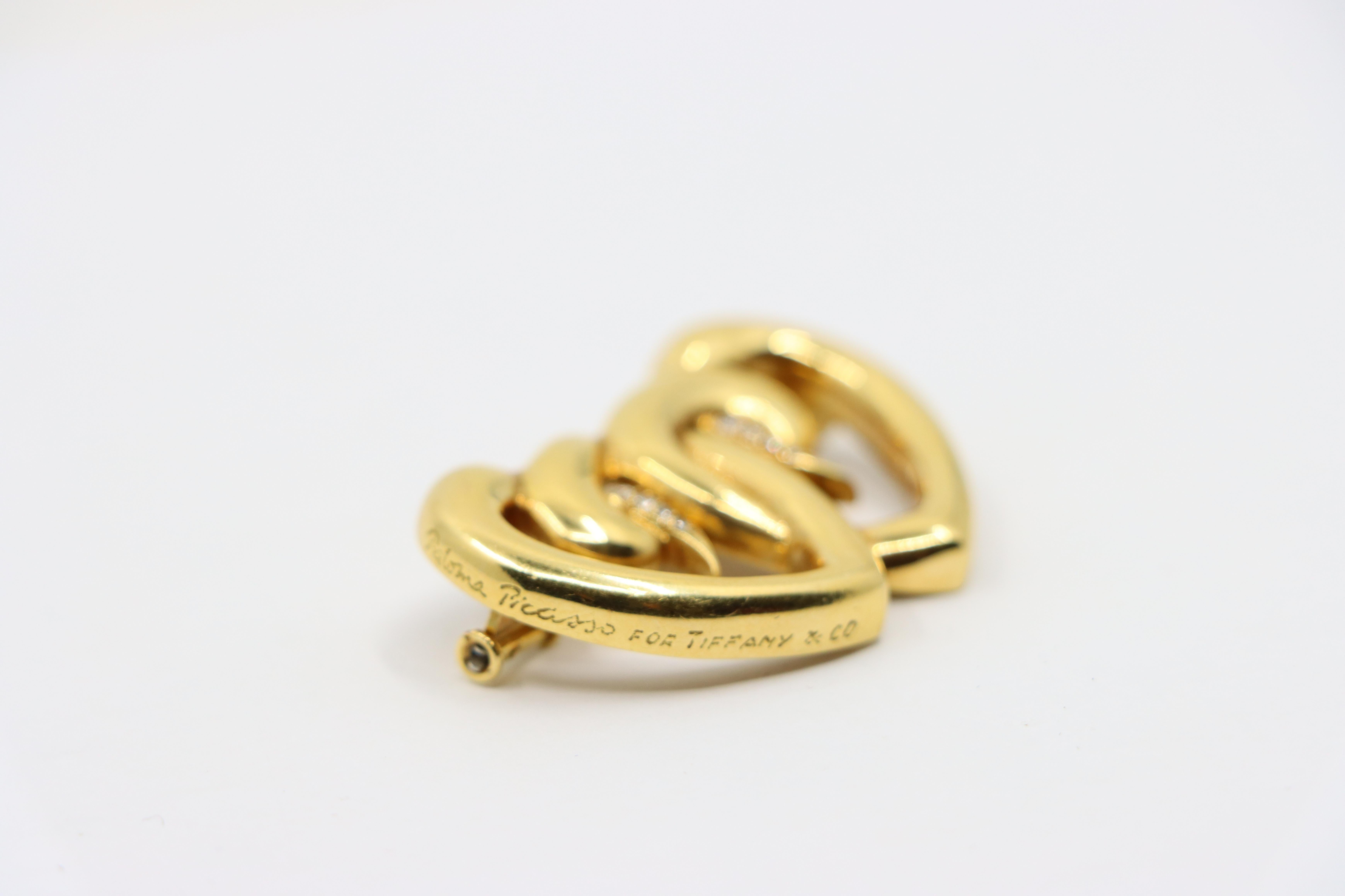 Tiffany & Co. 18K Gold Diamond Paloma Picasso Double Heart Brooch For Sale 4