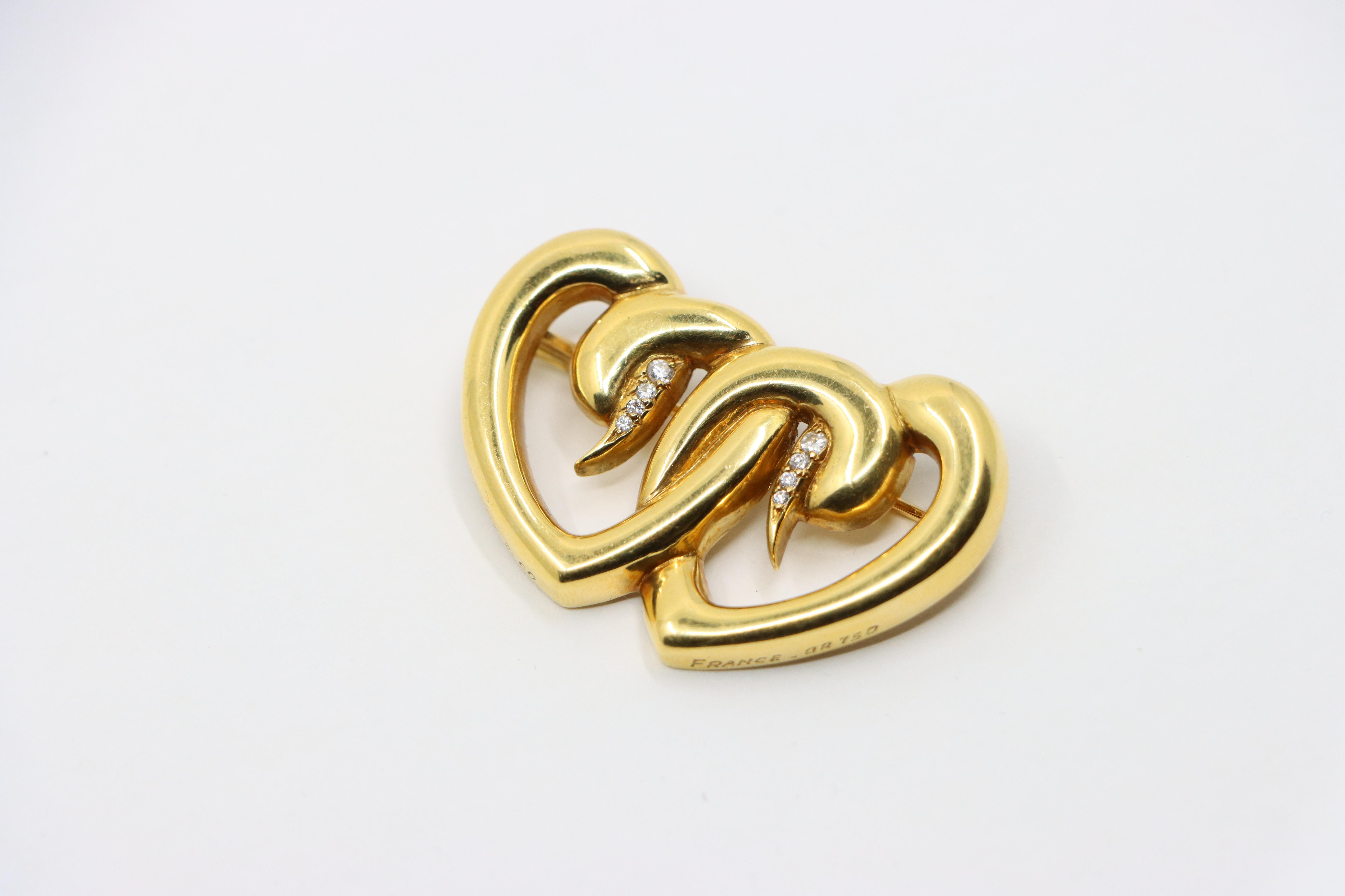 Tiffany & Co. 18K Gold Diamond Paloma Picasso Double Heart Brooch For Sale 5