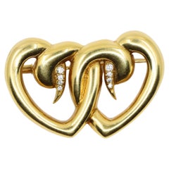 Tiffany & Co. 18 Karat Gold Diamant Paloma Picasso Doppelherz-Brosche