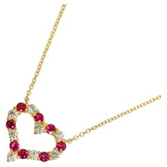 TIFFANY & Co. 18K Gold Diamond Ruby Heart Pendant Necklace 18"