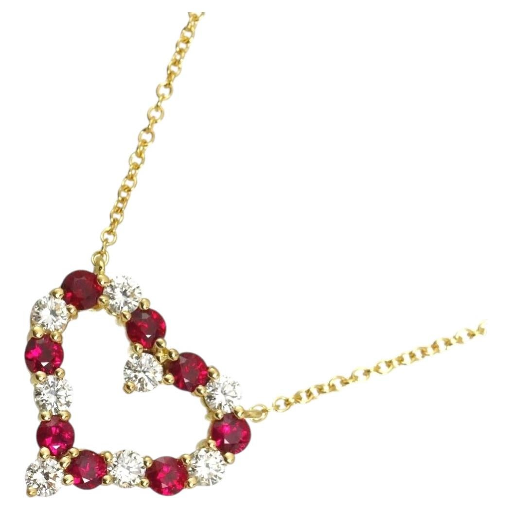 TIFFANY & Co. 18K Gold Diamond Ruby Heart Pendant Necklace