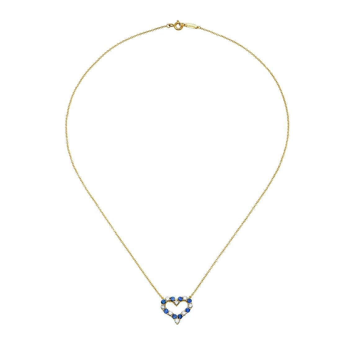 Women's TIFFANY & Co. 18K Gold Diamond Sapphire Heart Pendant Necklace
