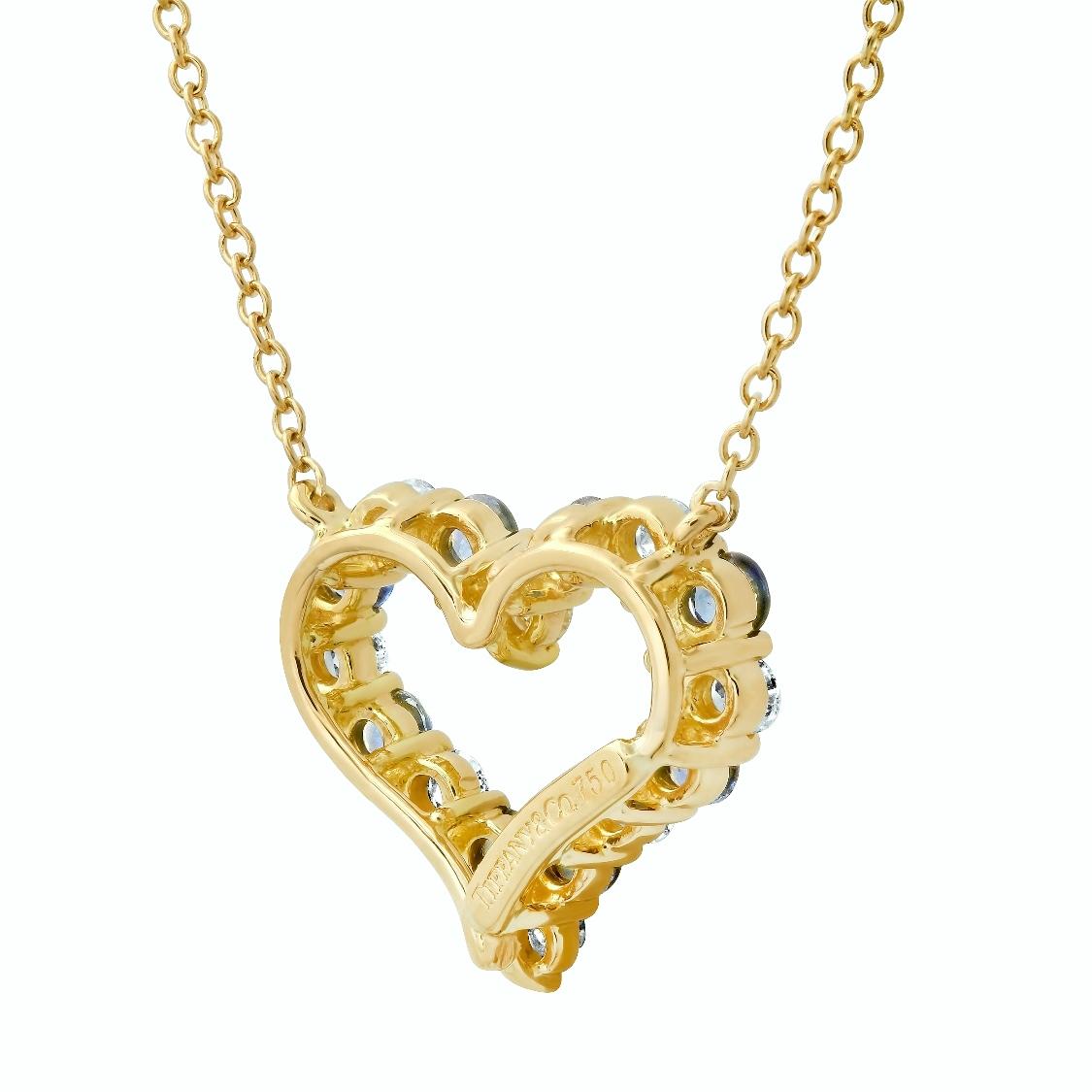 TIFFANY & Co. 18K Gold Diamond Sapphire Heart Pendant Necklace 1