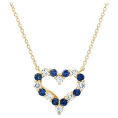 TIFFANY & Co. 18K Gold Diamond Sapphire Heart Pendant Necklace