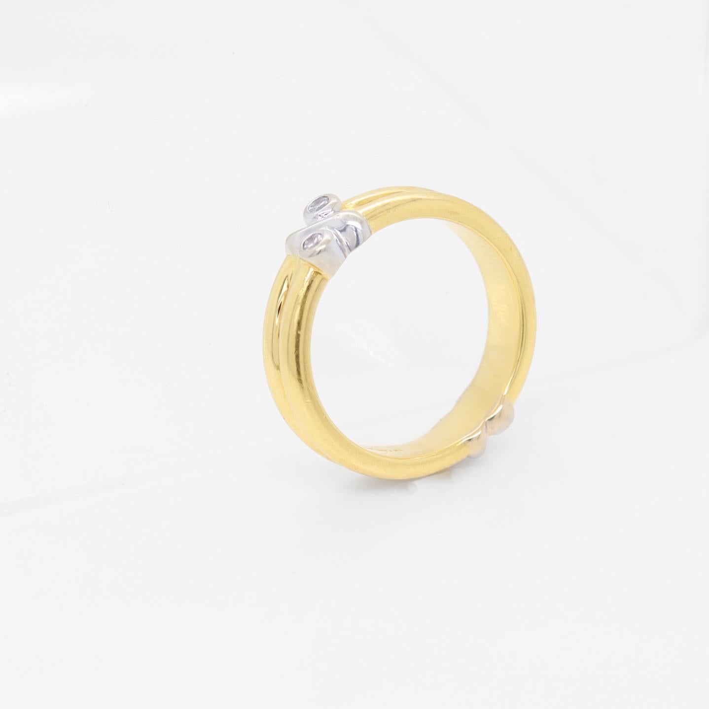 Round Cut Tiffany & Co. 18K Gold & Diamond Signature X Band Ring For Sale
