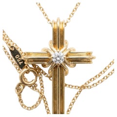Tiffany & Co 18K Gold Diamond Signature X Cross Pendant Necklace
