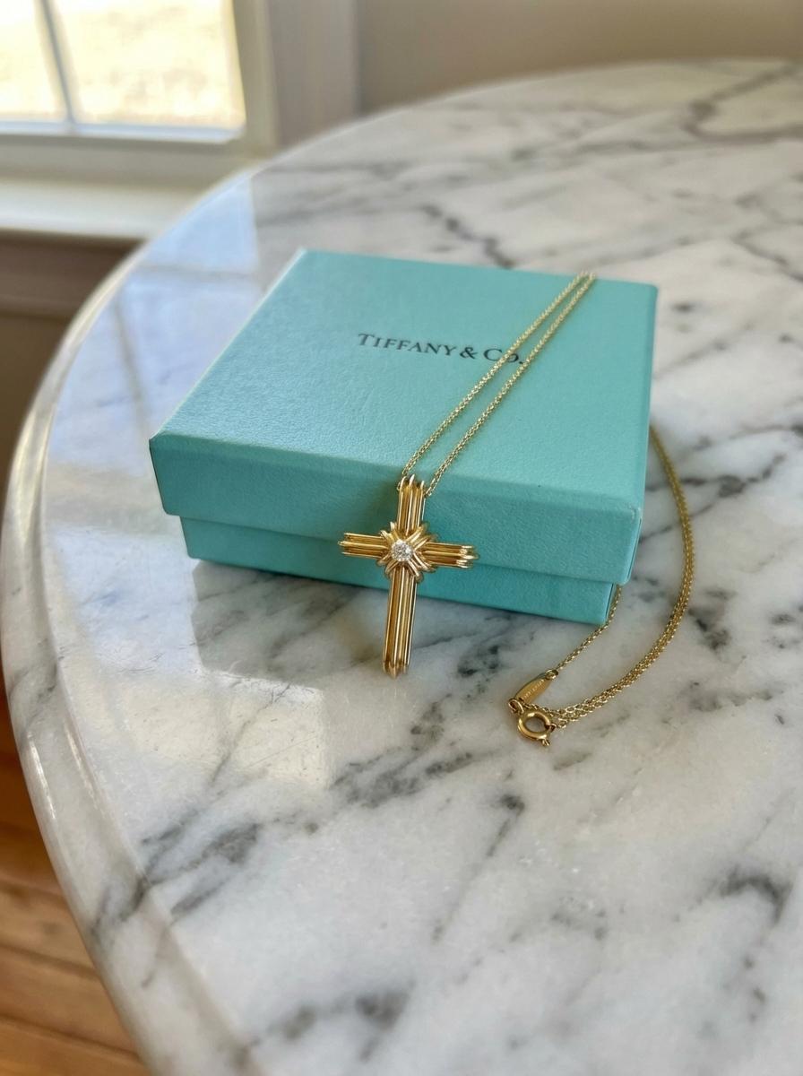 Tiffany and Co 18K Gold Diamond Signature X Cross Pendant Necklace For ...