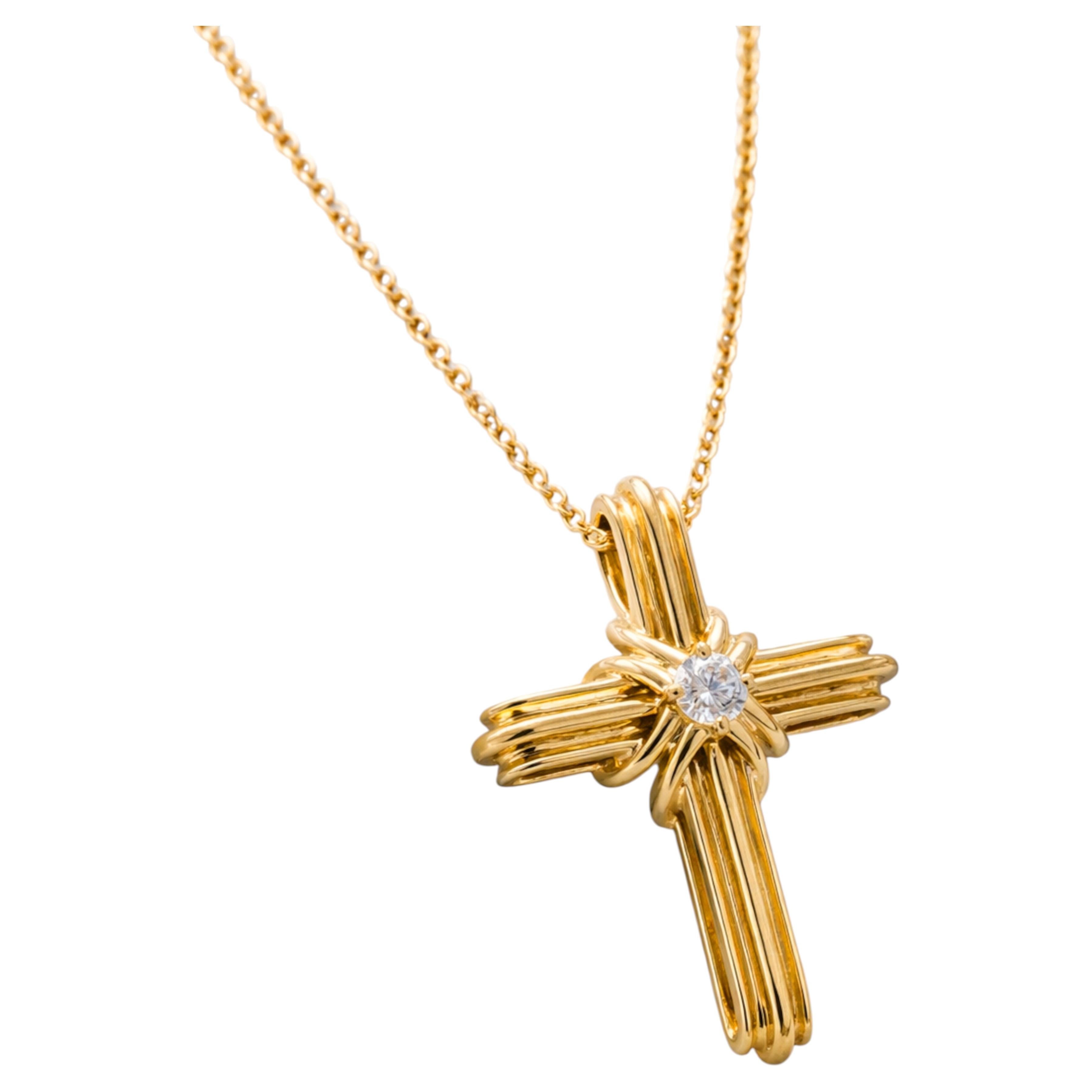 Tiffany and Co 18K Gold Diamond Signature X Cross Pendant Necklace For ...