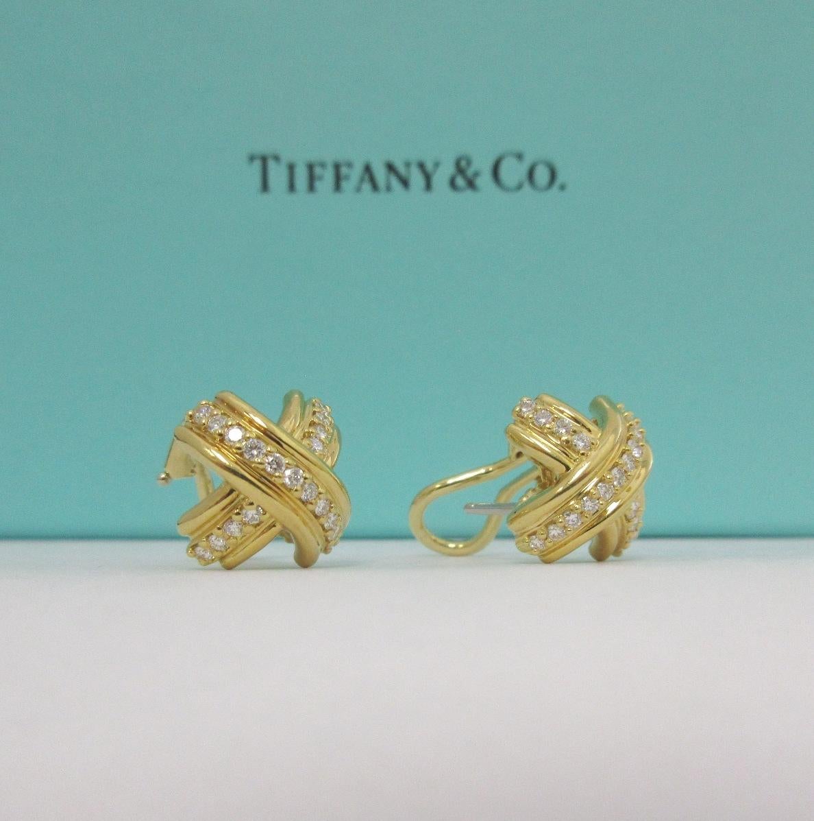 TIFFANY and Co. 18K Gold Diamond Signature X Earrings For Sale at 1stDibs