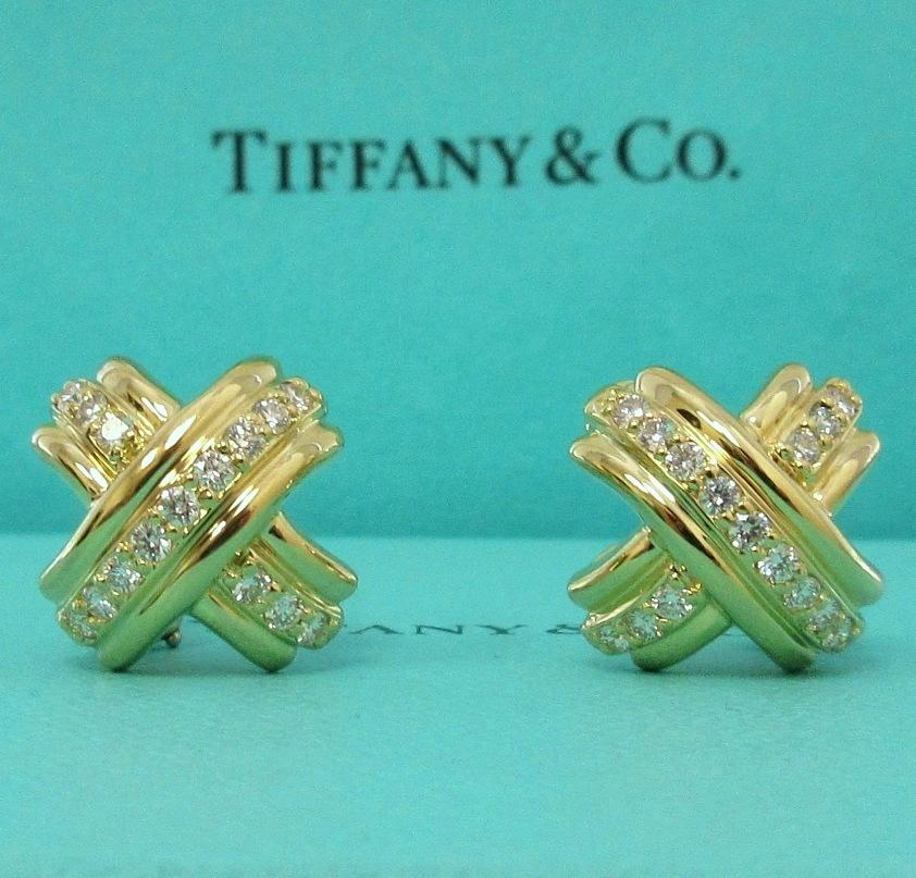 Taglio rotondo TIFFANY & Co. Orecchini a X con diamanti in oro 18 carati, medi in vendita