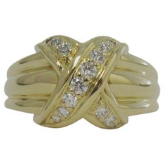 TIFFANY & Co. 18K Gold Diamond Signature X Ring 10.5, wider and heavier version