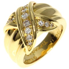 TIFFANY & Co. 18K Gold Diamond Signature X Ring 5.5, wider and heavier version