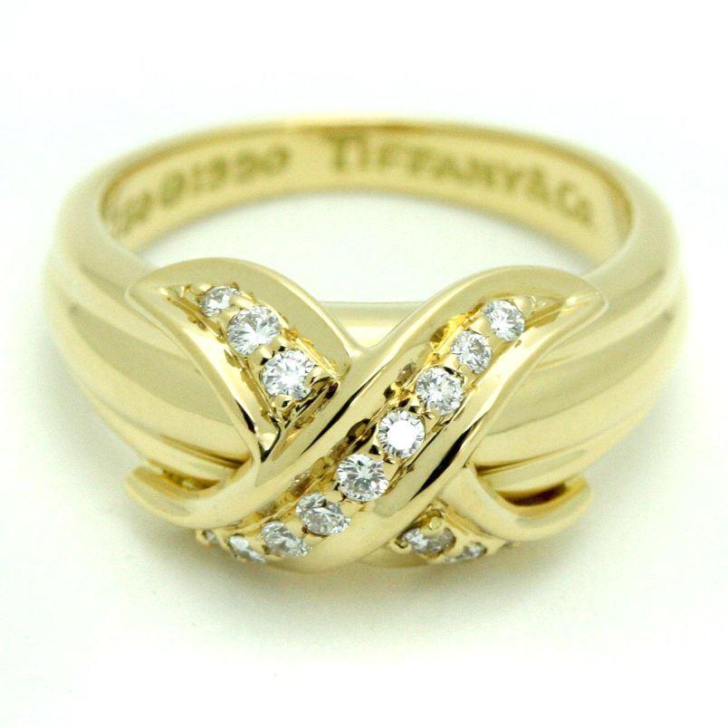 Round Cut Tiffany & Co. 18k Gold Diamond Signature x Ring 7