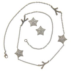 Tiffany & Co. 18k Gold Diamond Starfish Station Necklace w/ Stud Earrings Set