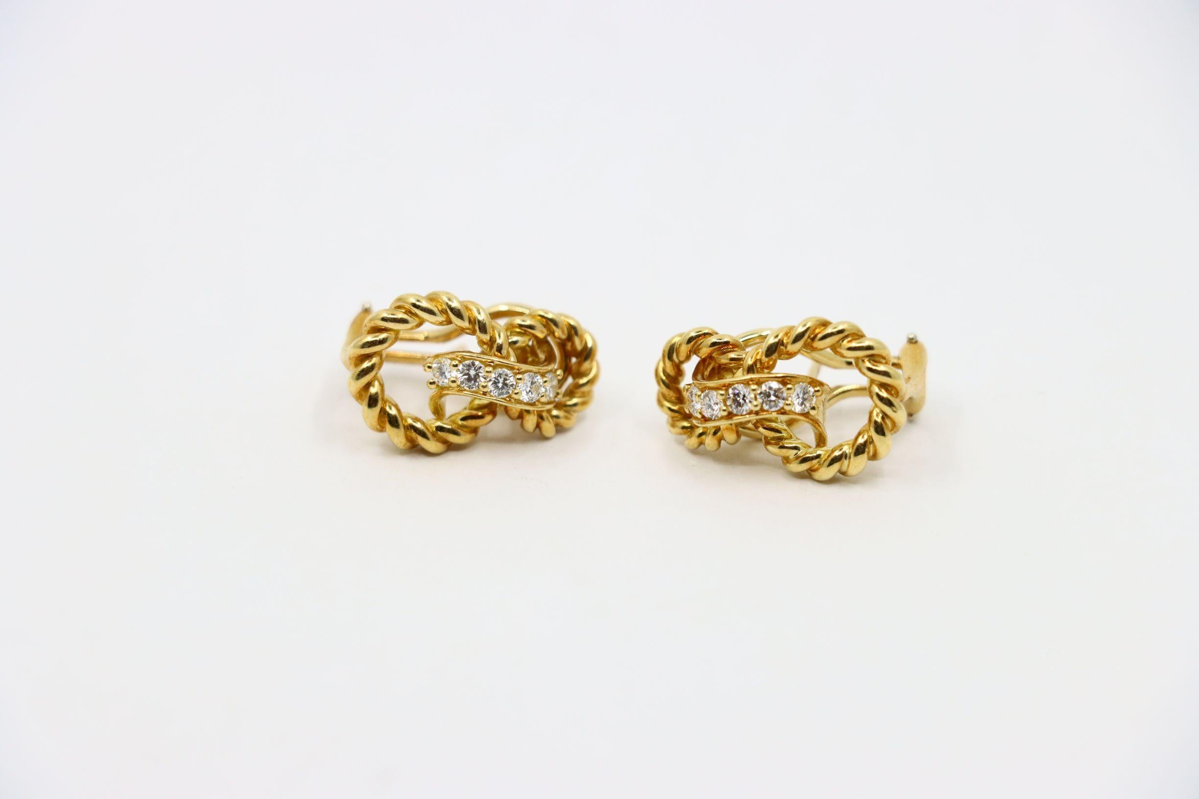 Orecchini a lobo con diamanti in oro 18 carati di Tiffany & Co. In condizioni buone in vendita a Flushing, NY