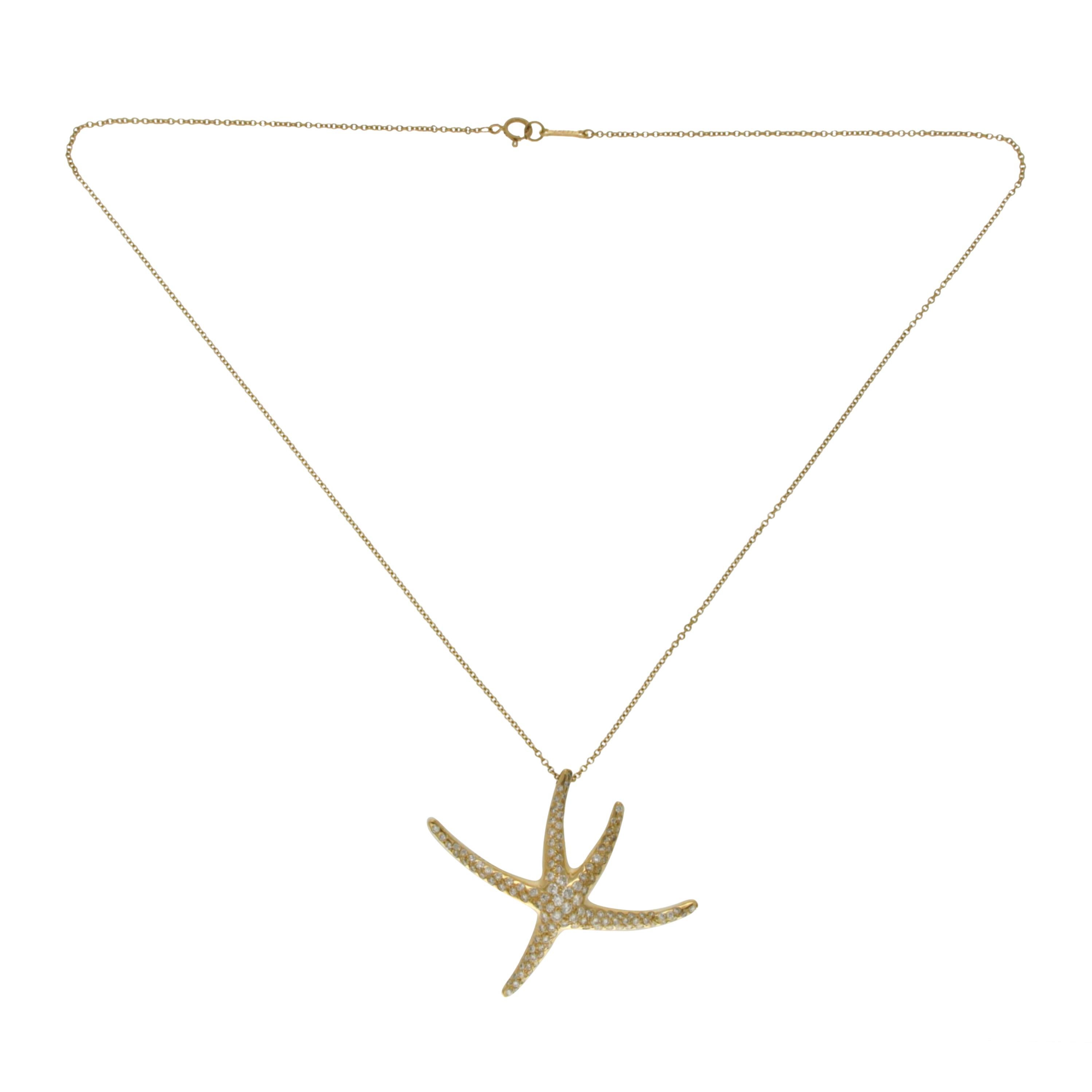 Tiffany & Co. 18 Karat Gold Diamonds Large Starfish Elsa Peretti Necklace In Excellent Condition In Los Angeles, CA