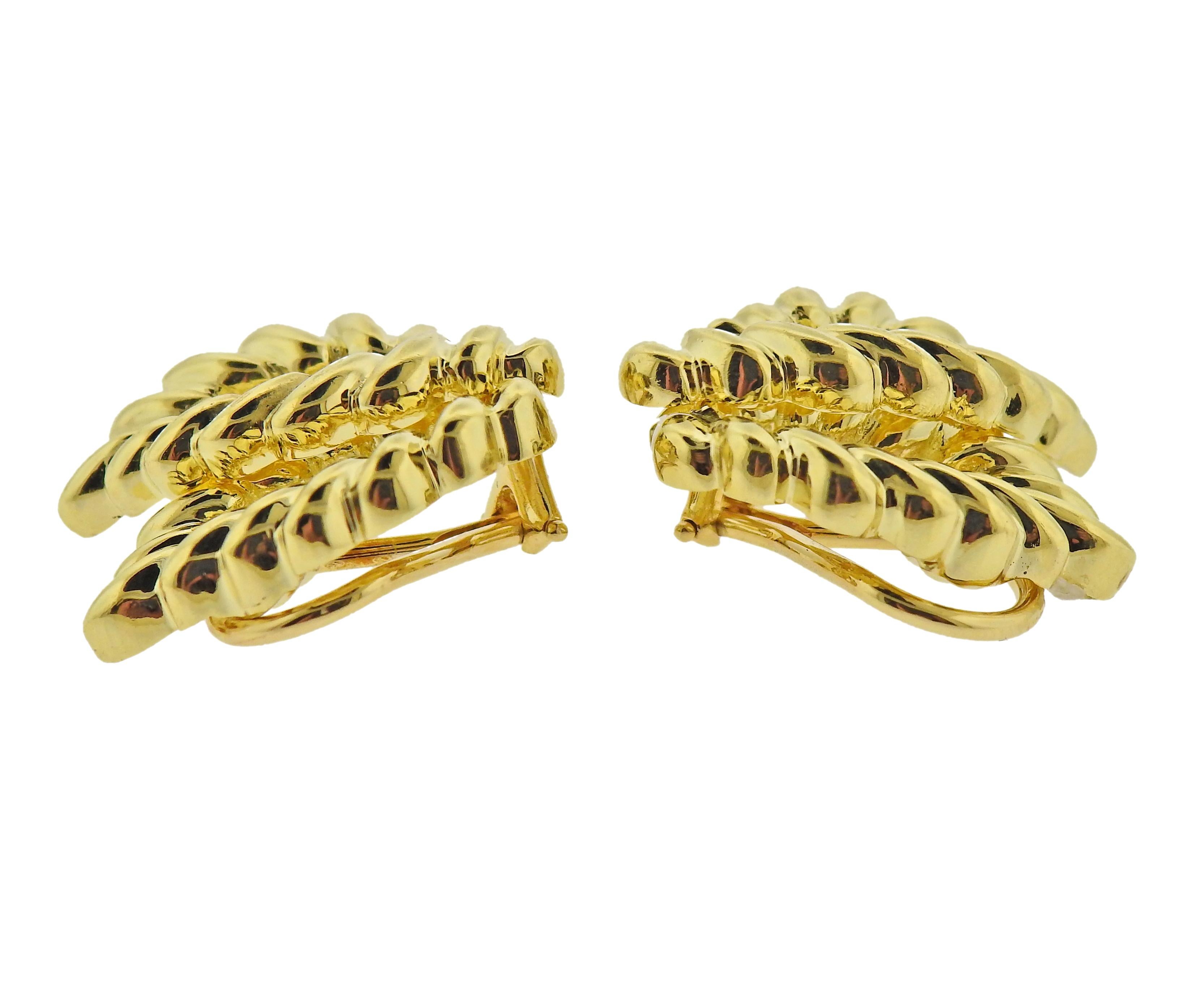 Pair of 18k gold earrings, measuring 24mm x 20mm. Marked: T & Co, 750. Weight - 16.4 grams.