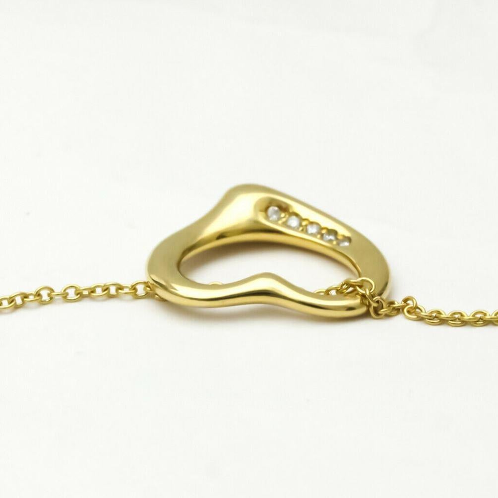 Round Cut TIFFANY & Co. Elsa Peretti 18K Gold 5 Diamond 16mm Open Heart Pendant Necklace  For Sale