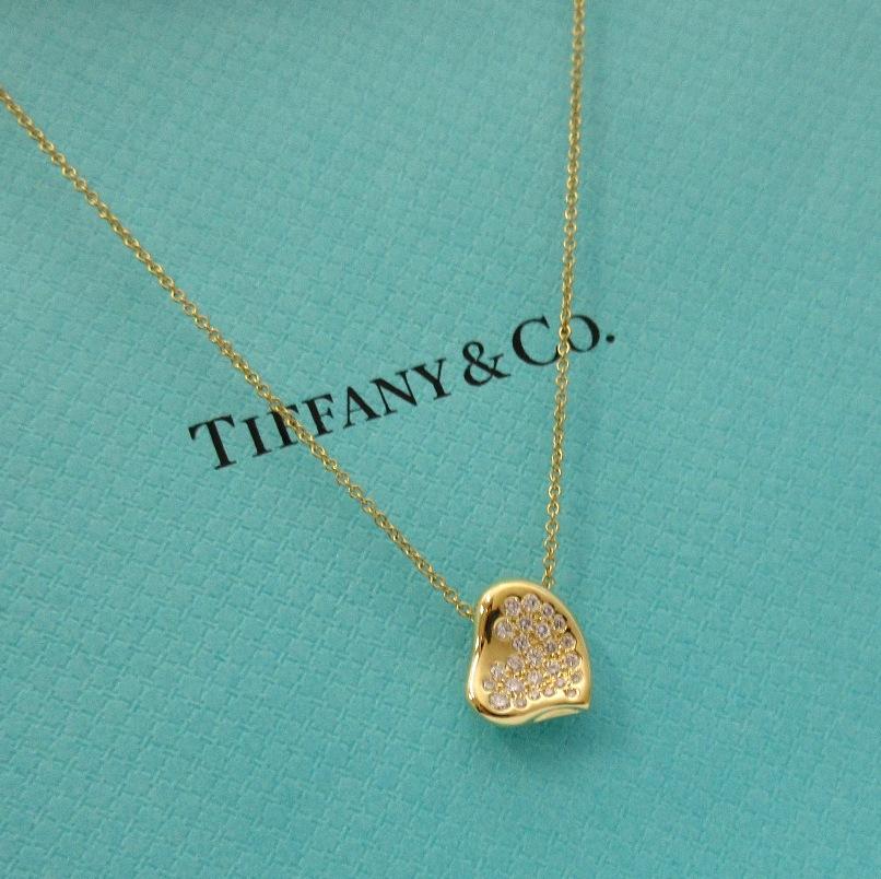 TIFFANY & Co. 18 Karat Gold Elsa Peretti Diamant-Halskette mit Vollherz-Anhänger Damen