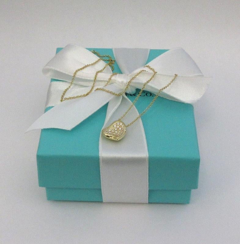 TIFFANY & Co. 18 Karat Gold Elsa Peretti Diamant-Halskette mit Vollherz-Anhänger 2