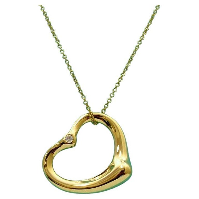 Tiffany and Co. 18 Karat Gold Elsa Peretti Diamant-Halskette mit offenem  Herz-Anhänger im Angebot bei 1stDibs