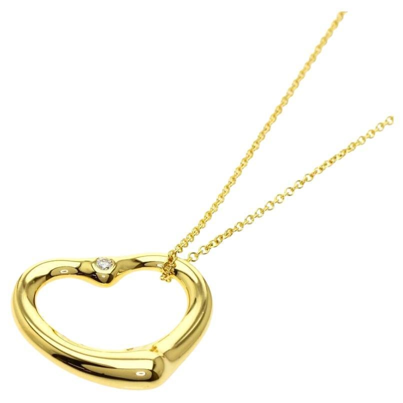 TIFFANY & Co. Elsa Peretti 18K Gold 1 Diamond 22mm Open Heart Pendant Necklace  For Sale