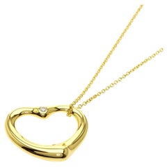TIFFANY & Co. Elsa Peretti 18K Gold 1 Diamond 22mm Open Heart Pendant Necklace 