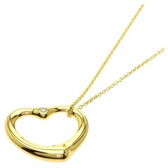 TIFFANY & Co. Elsa Peretti 18K Gold 1 Diamond 22mm Open Heart Pendant Necklace