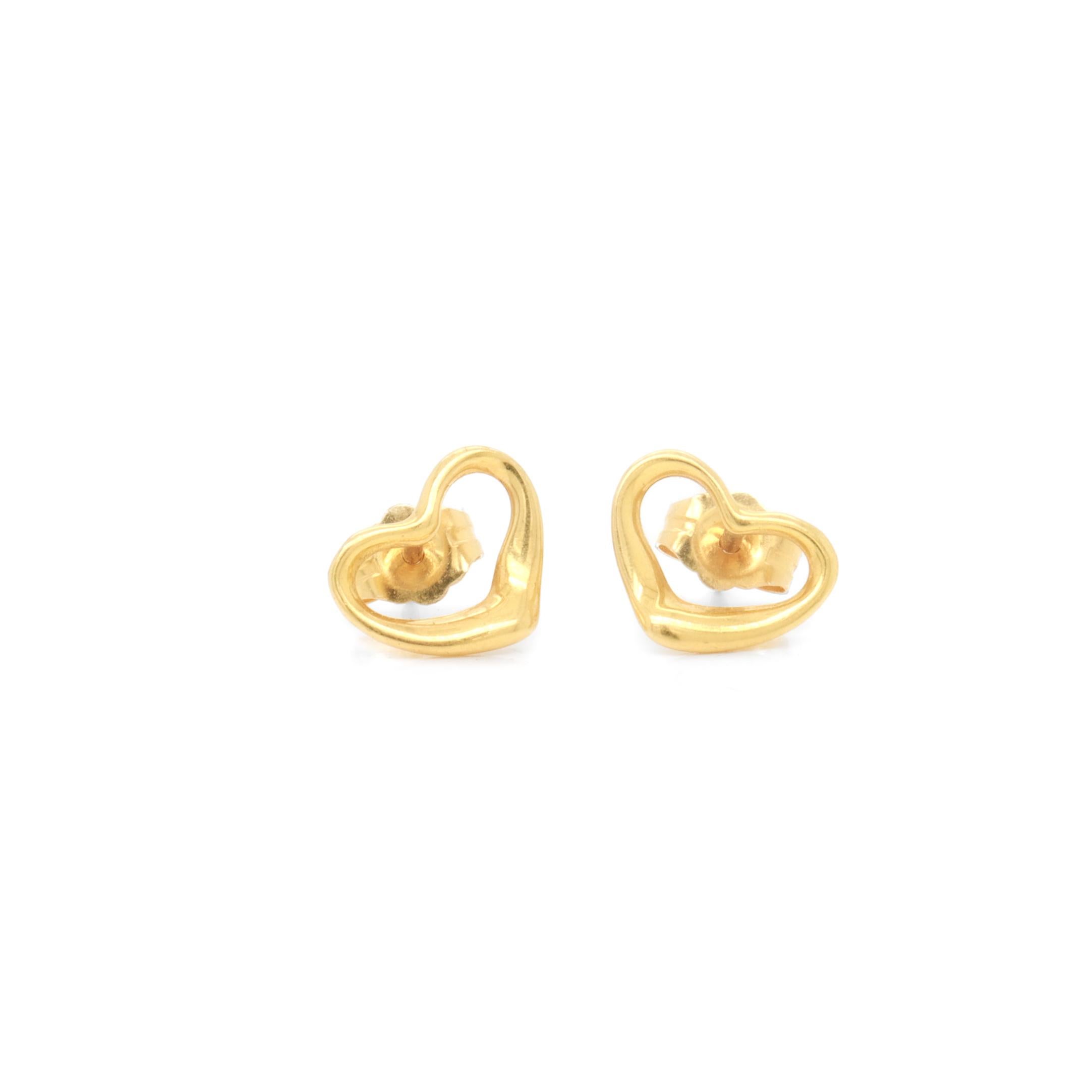 Tiffany & Co. 18K Gold Elsa Peretti Open Heart Stud Earrings For Sale 1