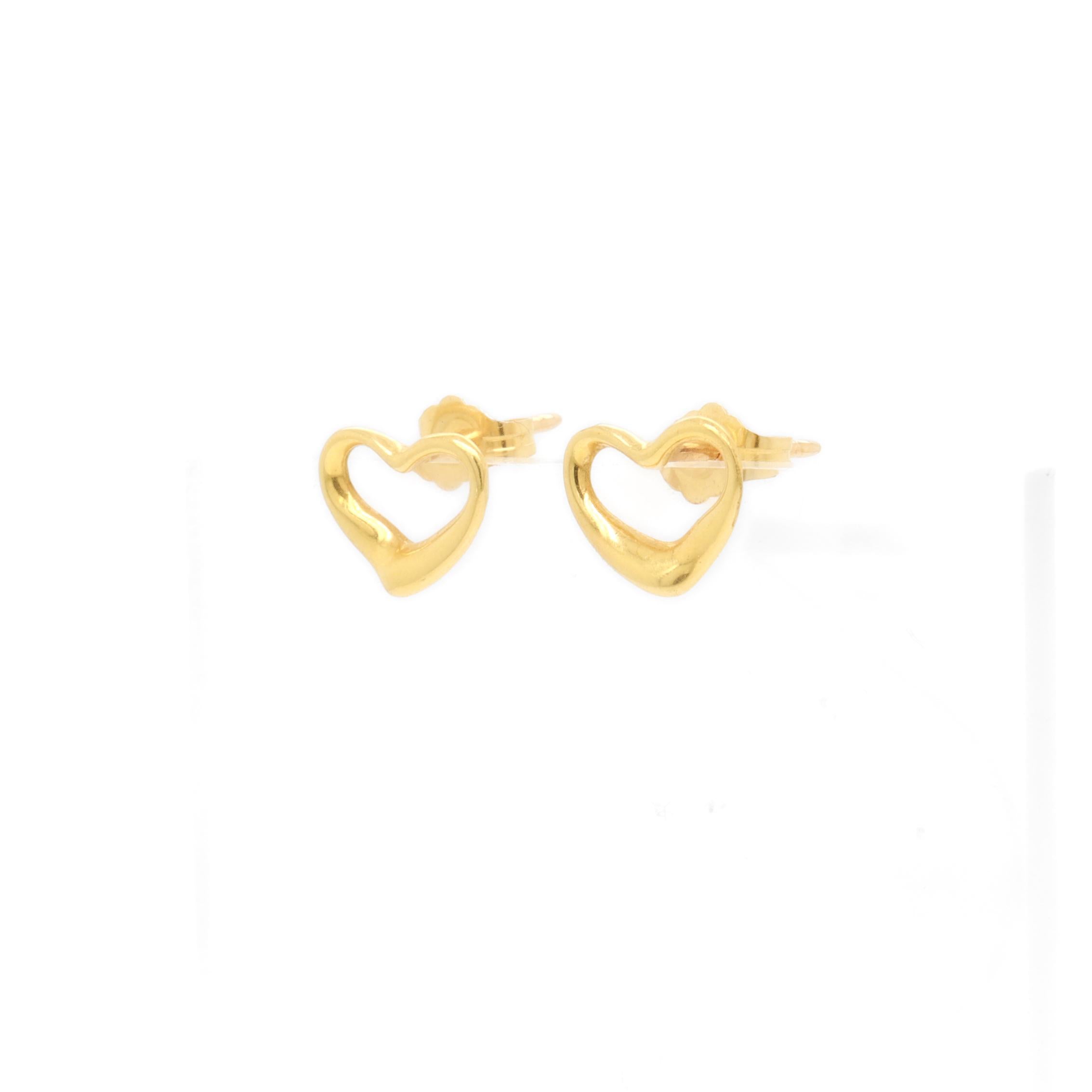 Tiffany & Co. 18K Gold Elsa Peretti Open Heart Stud Earrings For Sale 3