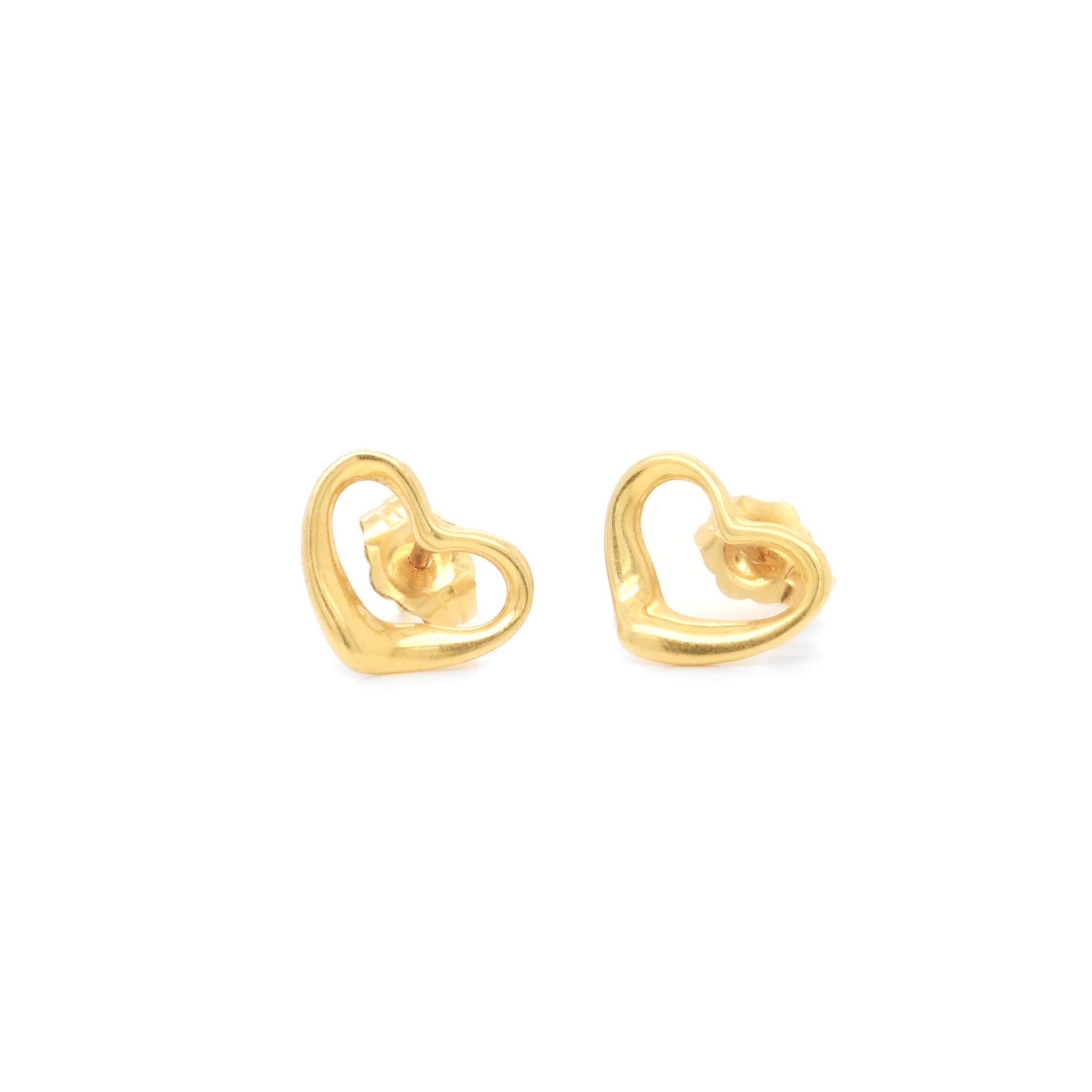Tiffany & Co. 18K Gold Elsa Peretti Open Heart Stud Earrings For Sale 4