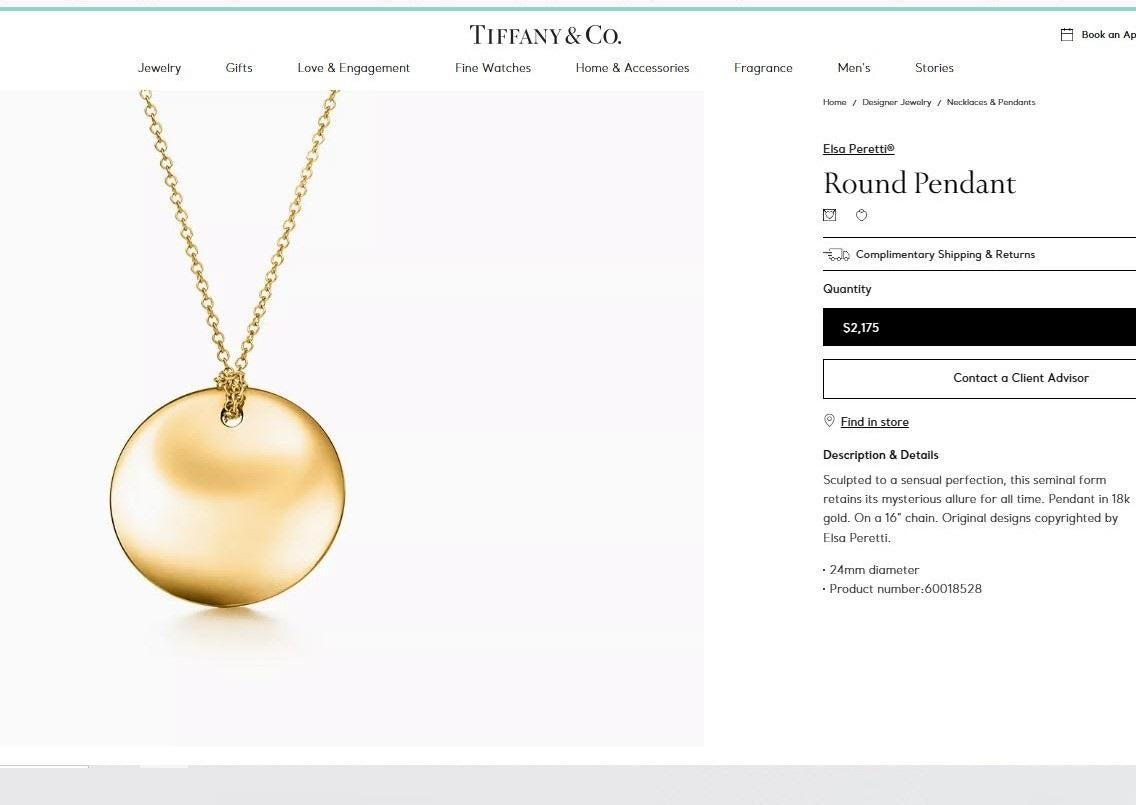 TIFFANY & Co. Elsa Peretti 18K Gold 24mm Round Pendant Necklace 4