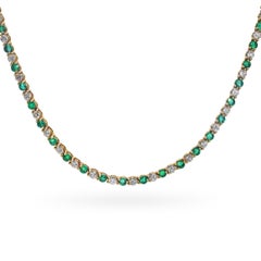 Tiffany & Co. 18k Gold Emerald and Diamond Tennis Necklace and Bracelet Set