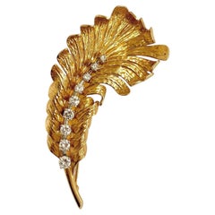 Tiffany & Co. 18K Gold Feather Brooch with Diamonds
