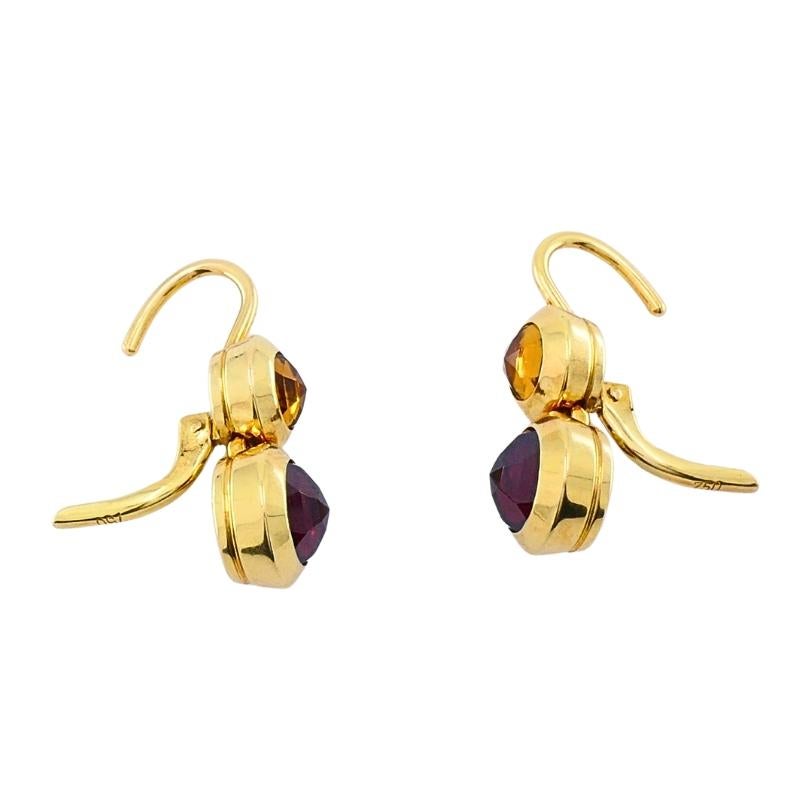 Tiffany & Co. 18k  Orecchini pendenti in oro con granato e citrino In condizioni ottime in vendita a Beverly Hills, CA