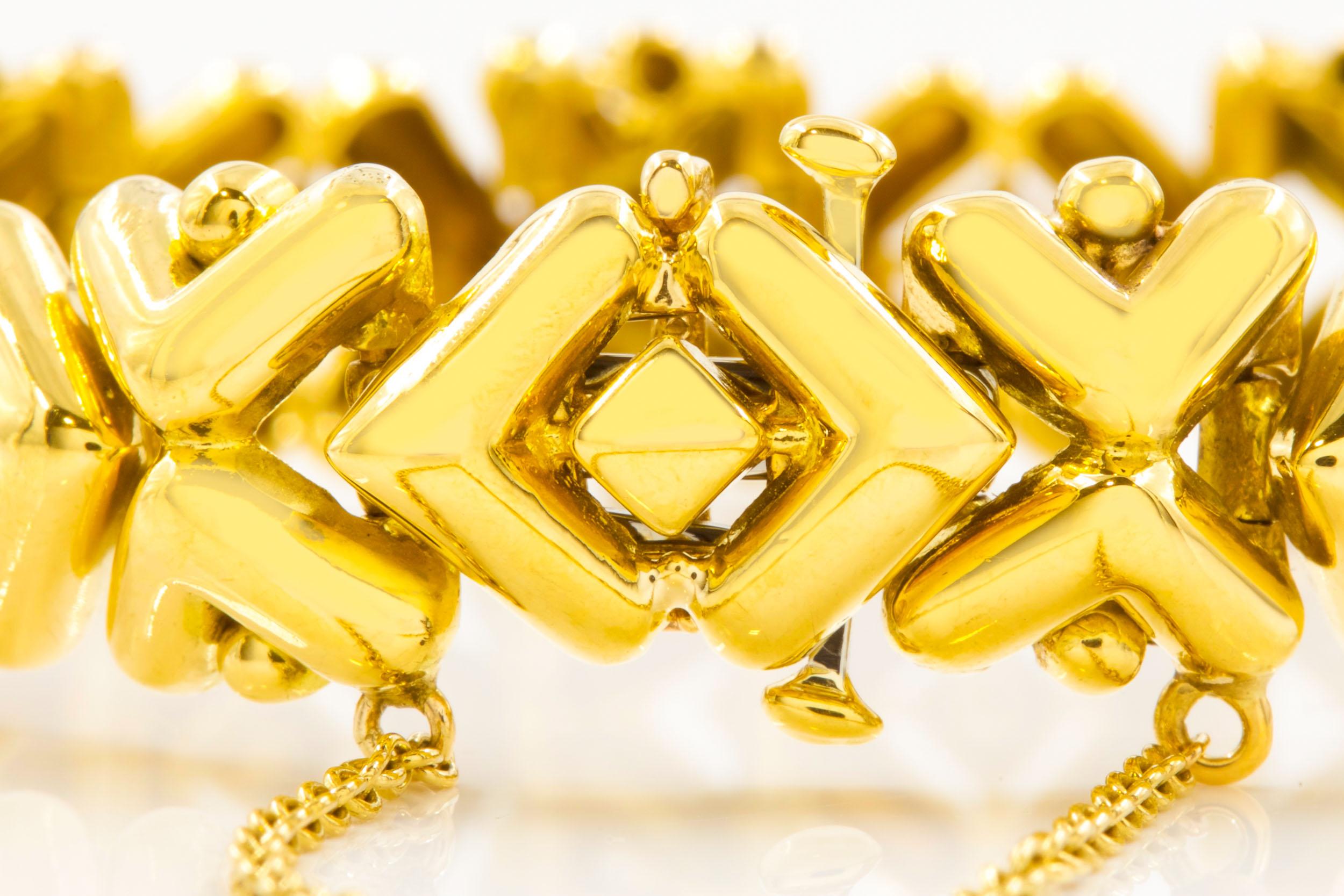 American Tiffany & Co. 18k Gold Geometric x & O Link Bracelet