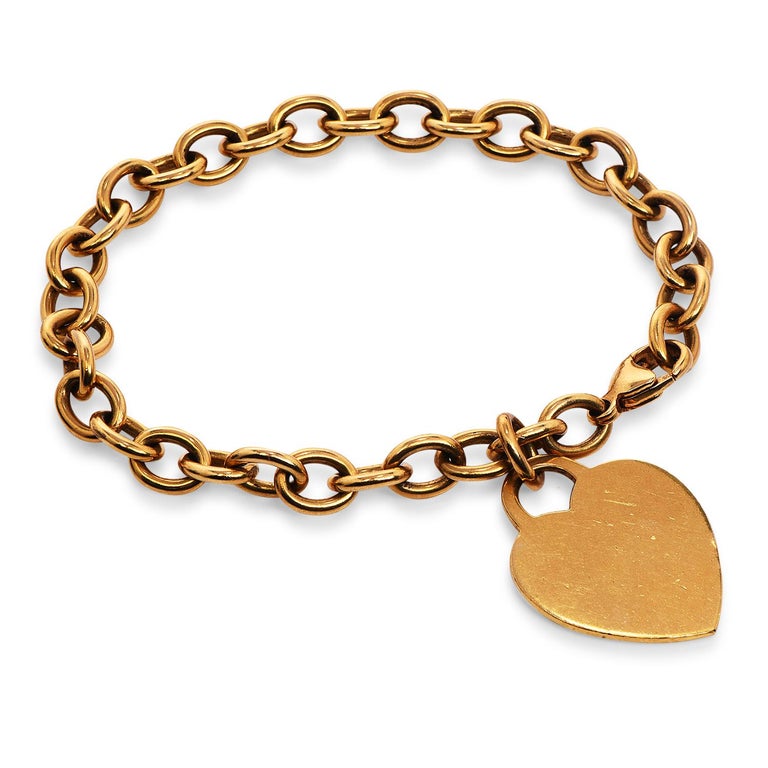 Tiffany and Co. 18K Gold Heart Charm Dog Chain Link Bracelet at 1stDibs