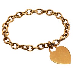  Tiffany & Co. 18K Gold Heart Charm Dog Chain Link Bracelet