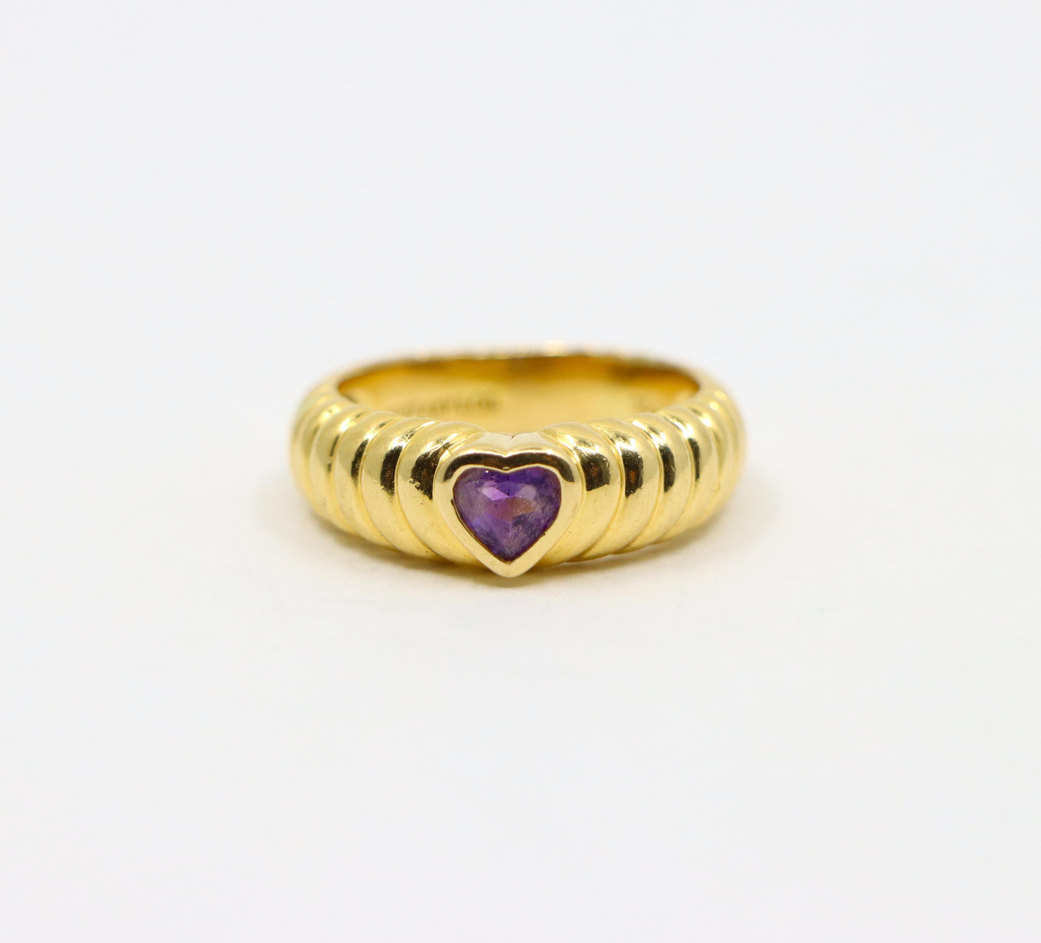 Heart Cut Tiffany & Co. 18K Gold Heart Shape Cut Amethyst Ring