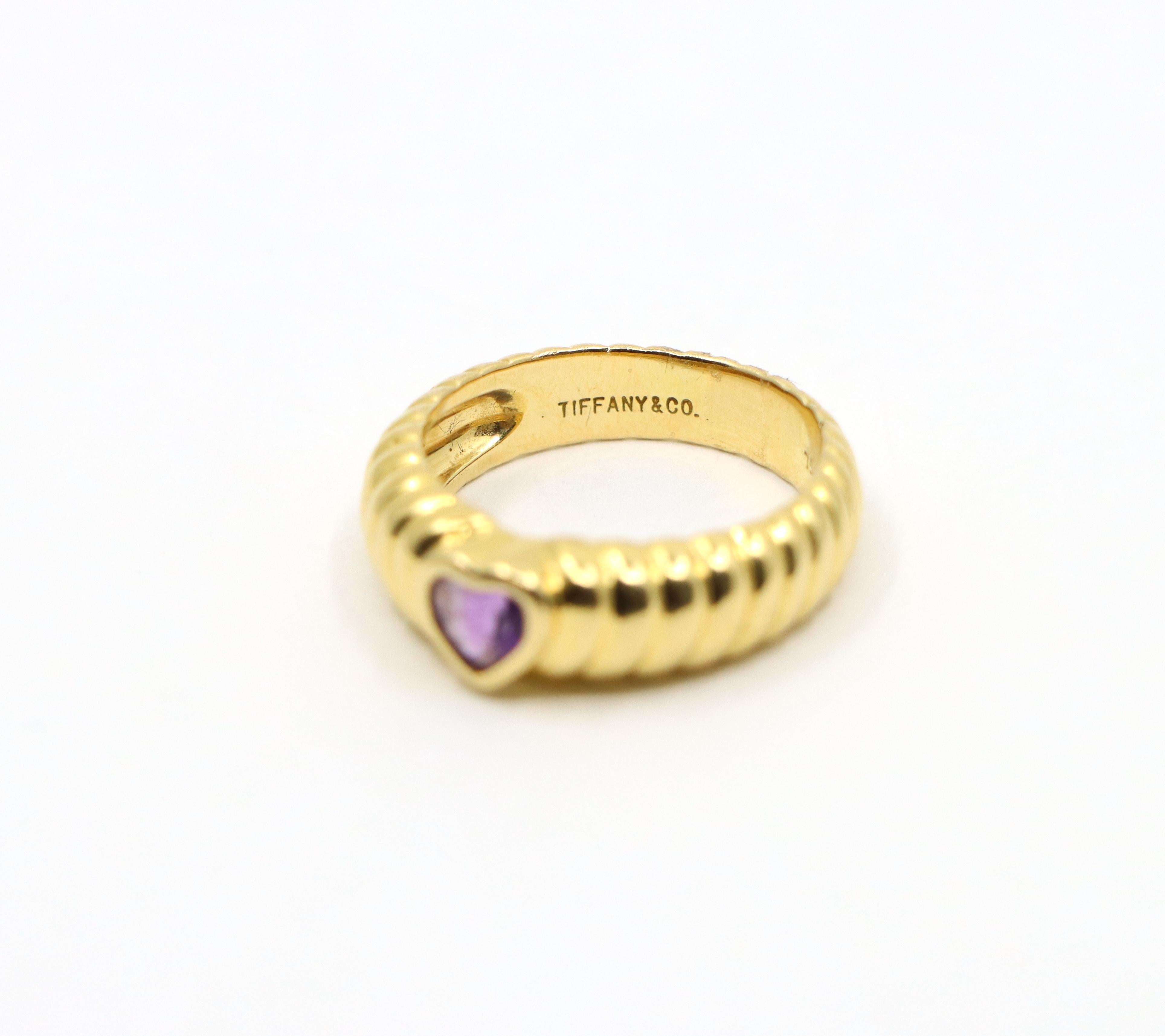 Tiffany & Co. 18K Gold Heart Shape Cut Amethyst Ring 3
