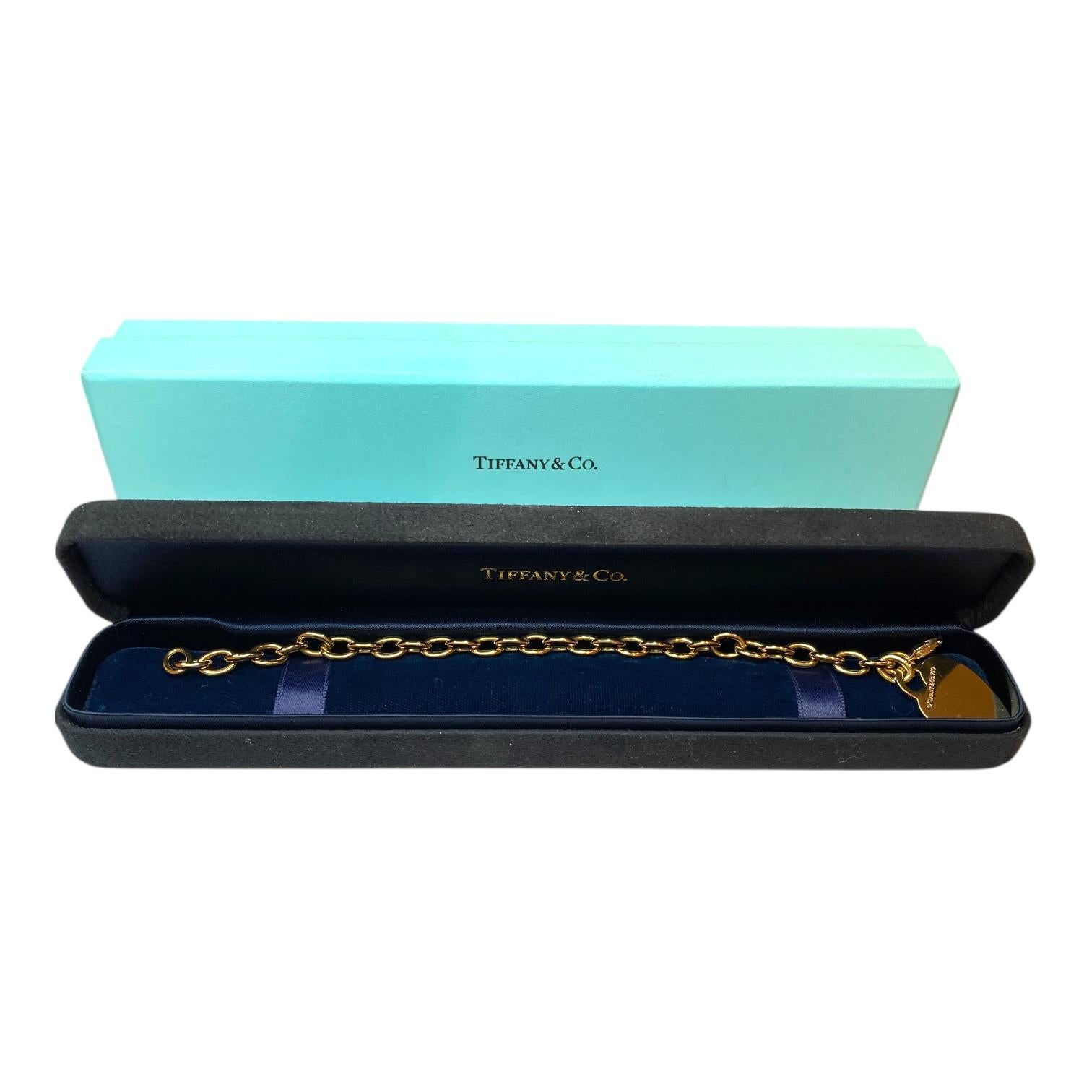 TIFFANY & Co. 18K Gold Heart Tag Charm Bracelet 7