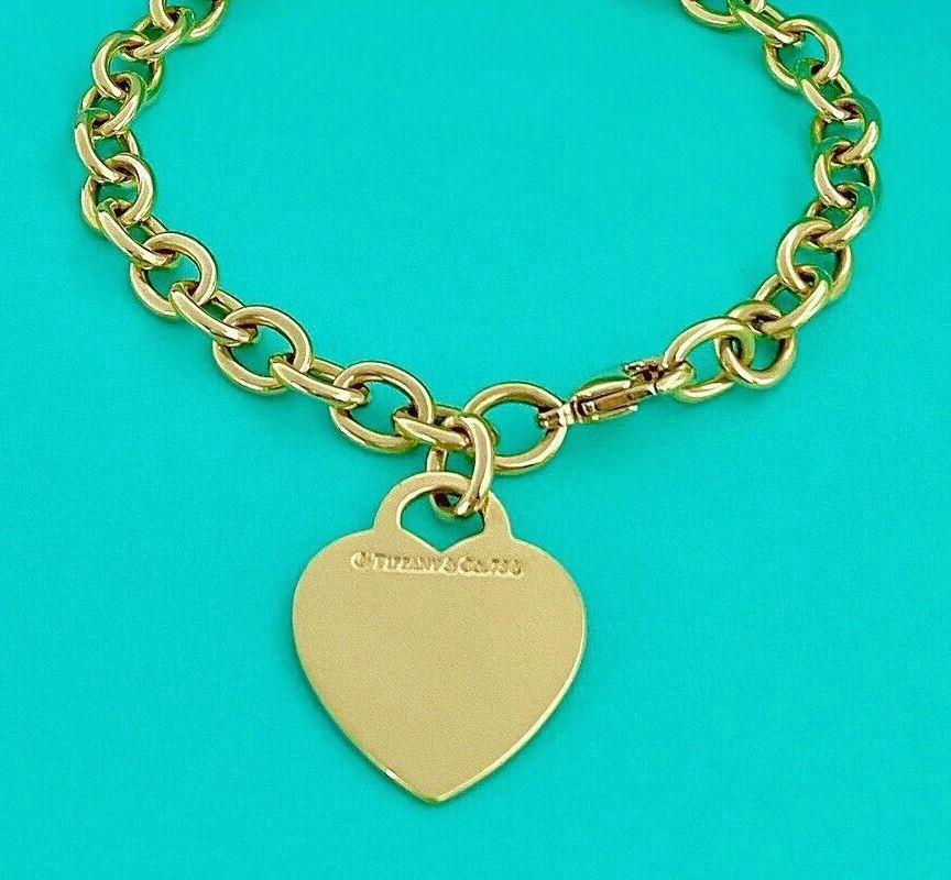 TIFFANY & Co. 18K Gold Heart Tag Charm Bracelet 7.25