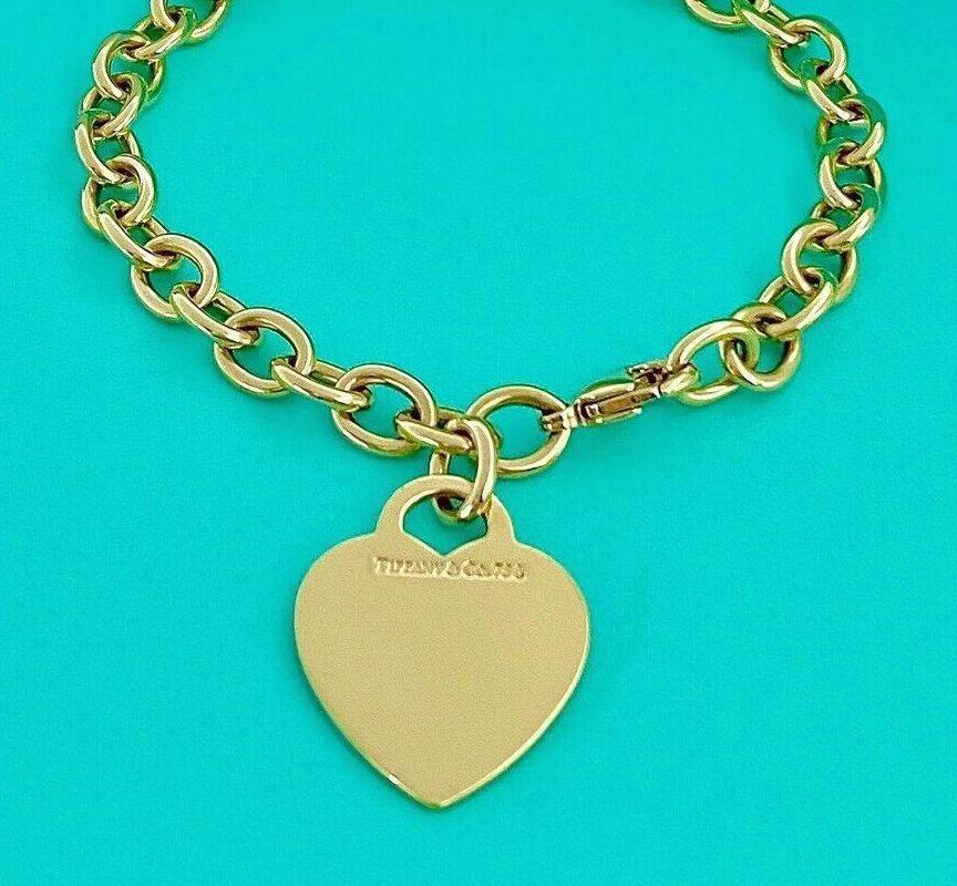 TIFFANY & Co. 18K Gold Heart Tag Charm Bracelet 7.75