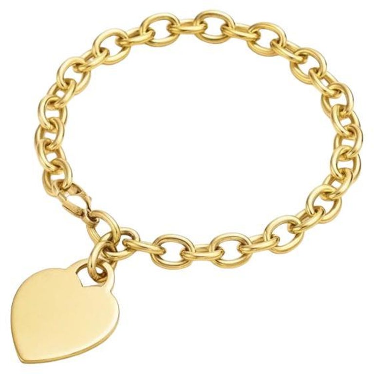 TIFFANY & Co. 18K Gold Heart Tag Charm Bracelet 8"