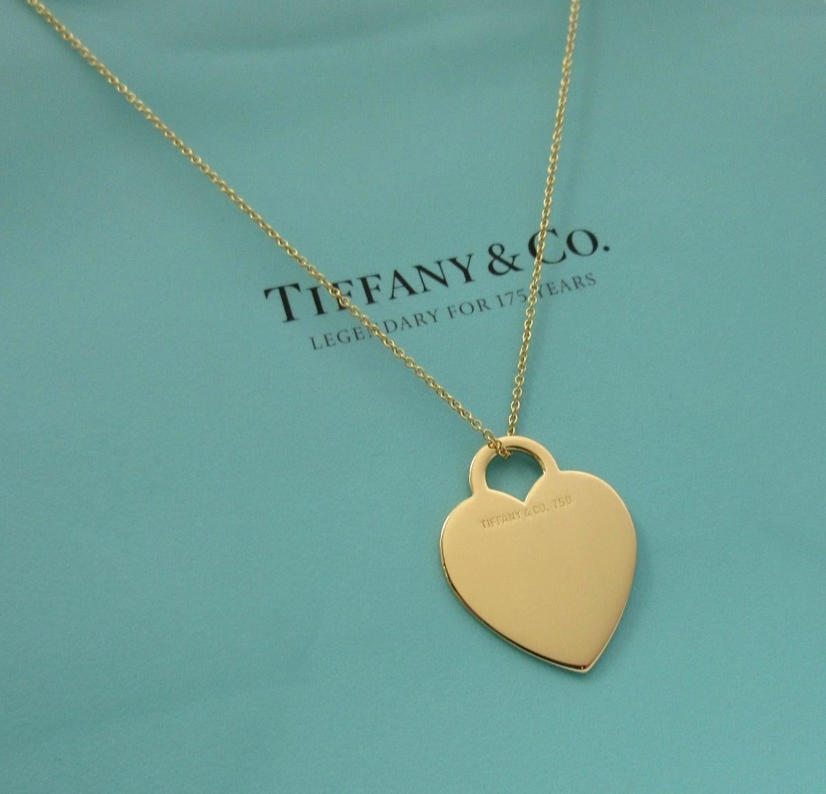 Women's TIFFANY & Co. 18K Gold Heart Tag Pendant Necklace Large Size For Sale