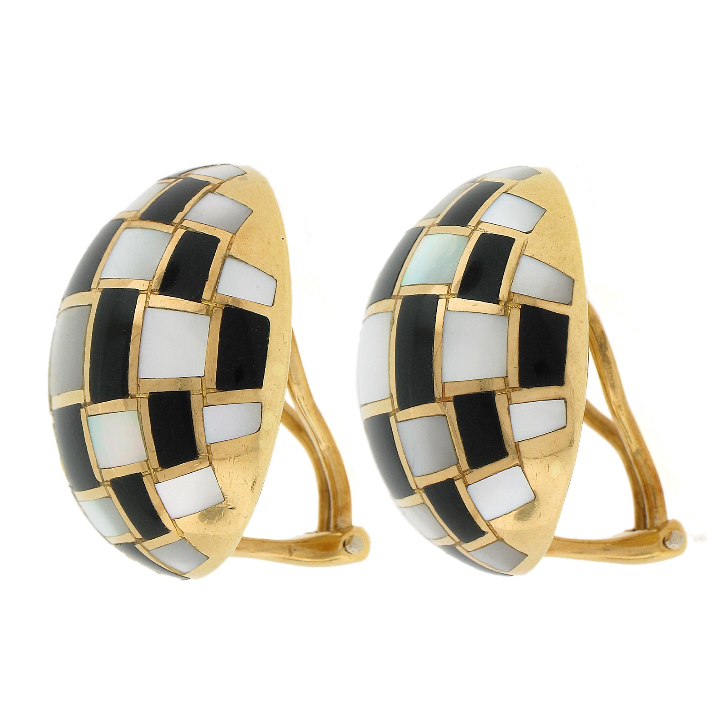 Tiffany & Co. 18k Gold Inlaid Black Onyx & Mother of Pearl Checkerboard Earrings In Good Condition For Sale In Montclair, NJ