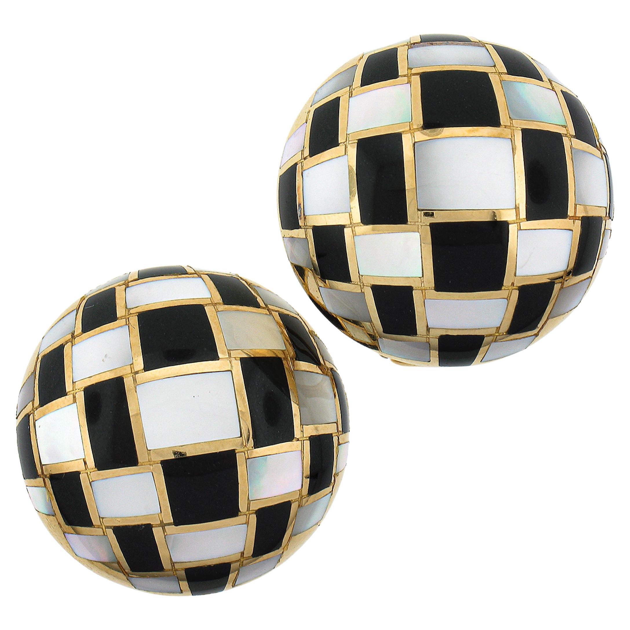 Tiffany & Co. 18k Gold Inlaid Black Onyx & Mother of Pearl Checkerboard Earrings For Sale